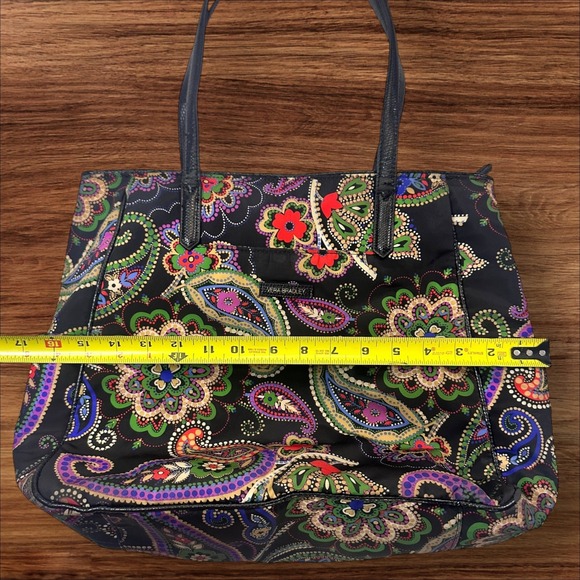 Vera Bradley Tote Bag Black‎ Paisley Floral Print Shoulder Handbag Purse - Picture 4 of 10